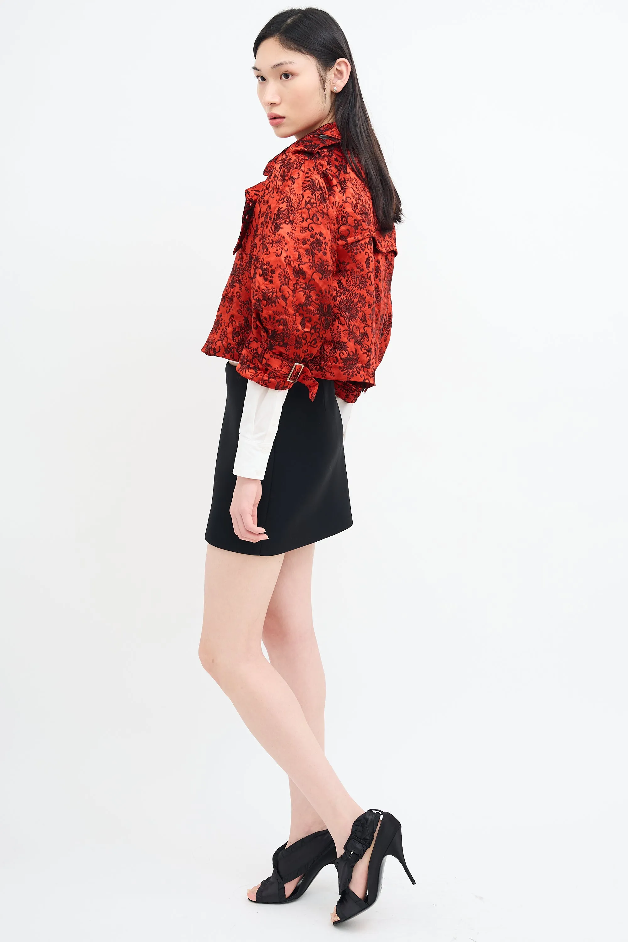 Red & Black Satin Jacquard Jacket