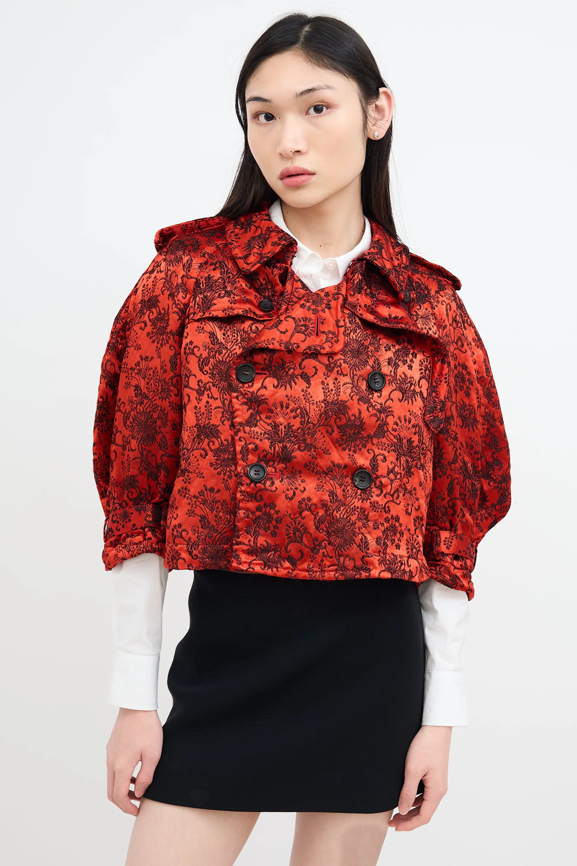 Red & Black Satin Jacquard Jacket