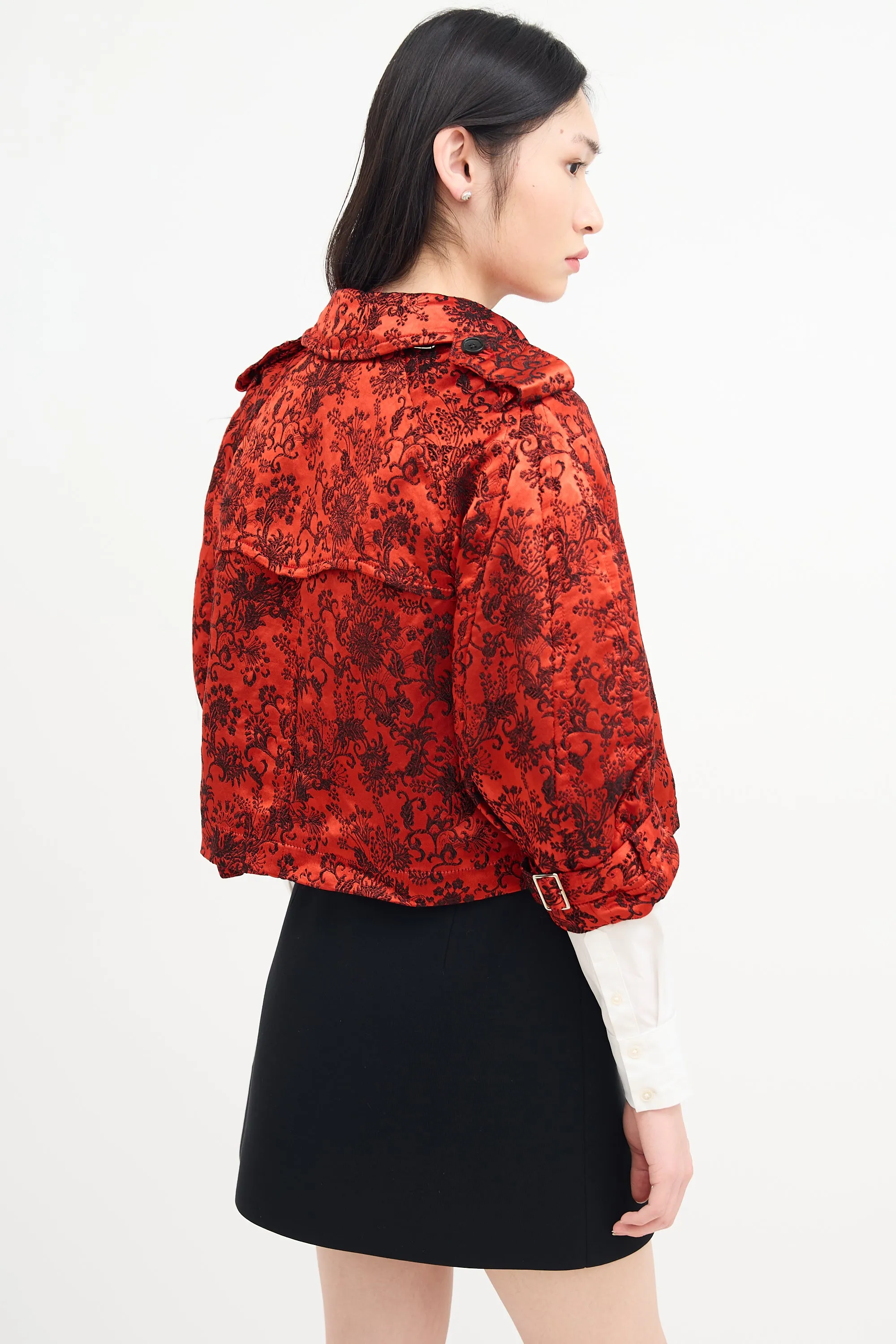 Red & Black Satin Jacquard Jacket