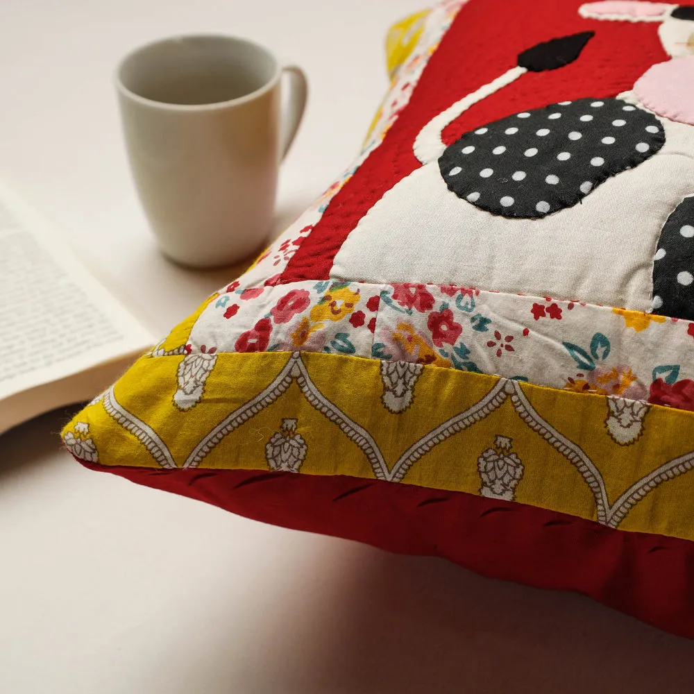 Red - Applique Quilted Cushion Cover (15 x 15 in)