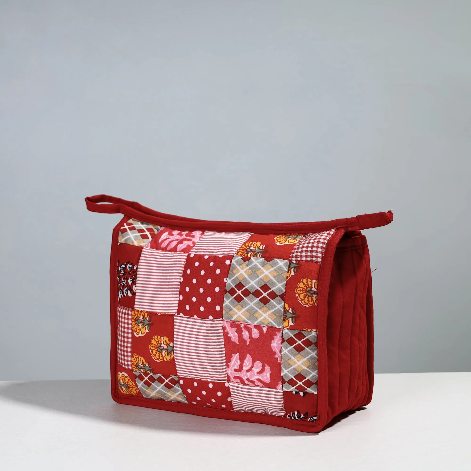 Red - Handcrafted Patchwork Quilted Multipurpose Toiletry Bag