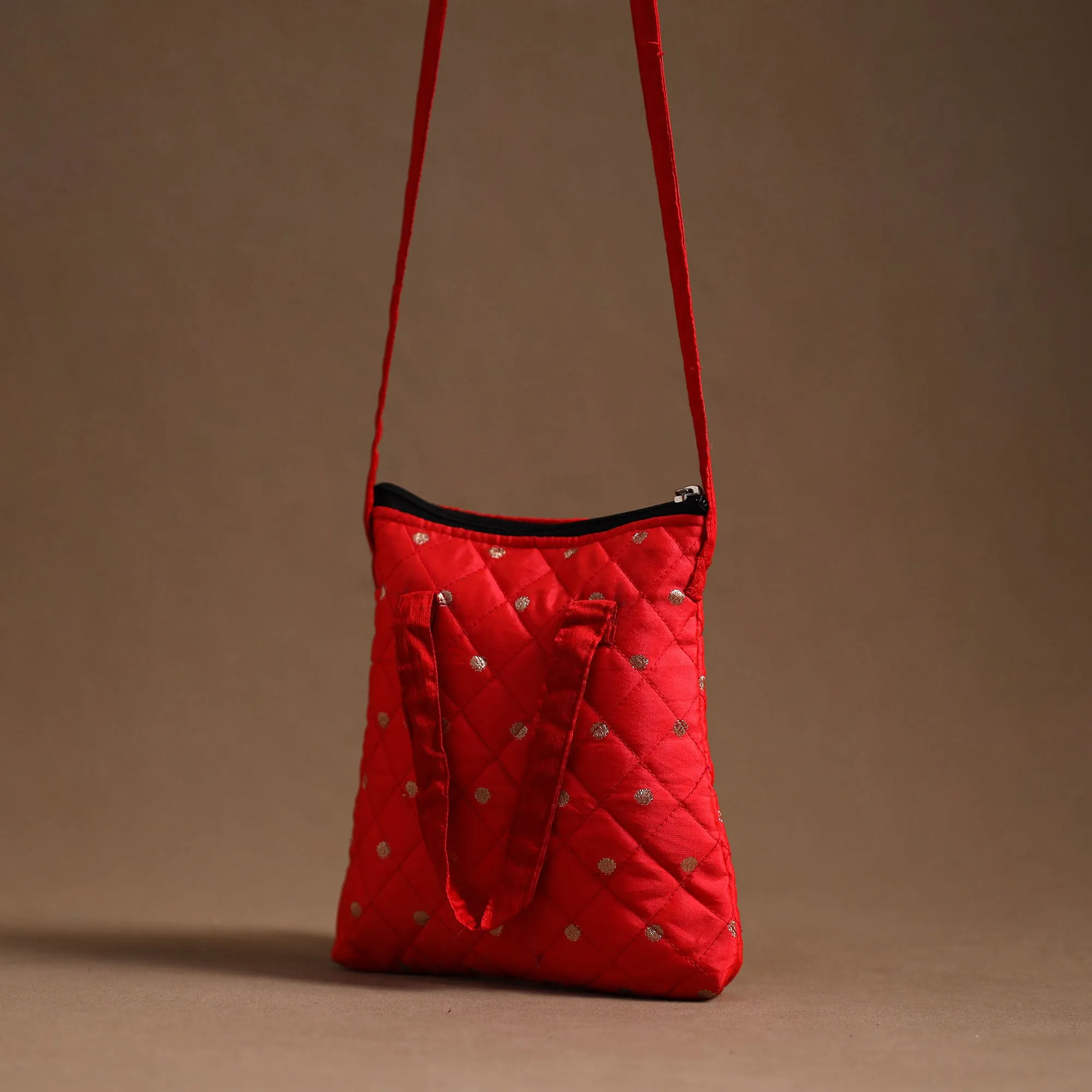 Red - Handcrafted Quilted Silk Sling Bag 14