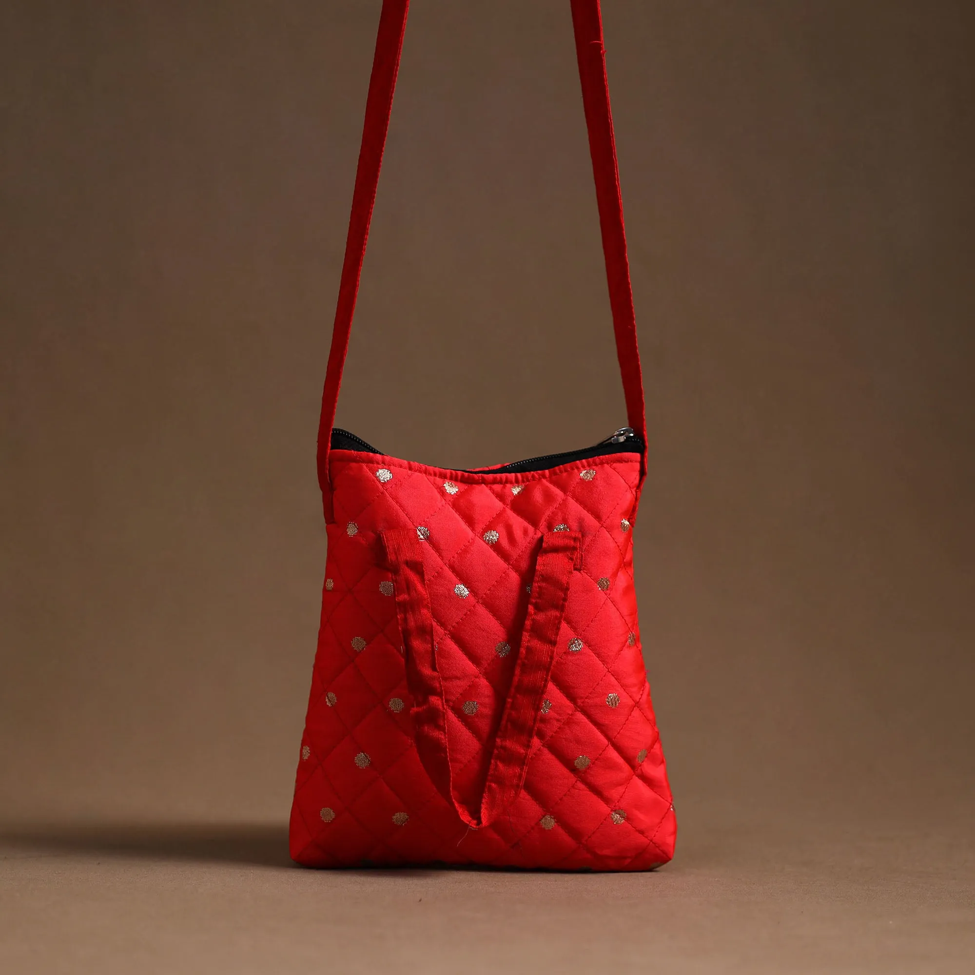 Red - Handcrafted Quilted Silk Sling Bag 14