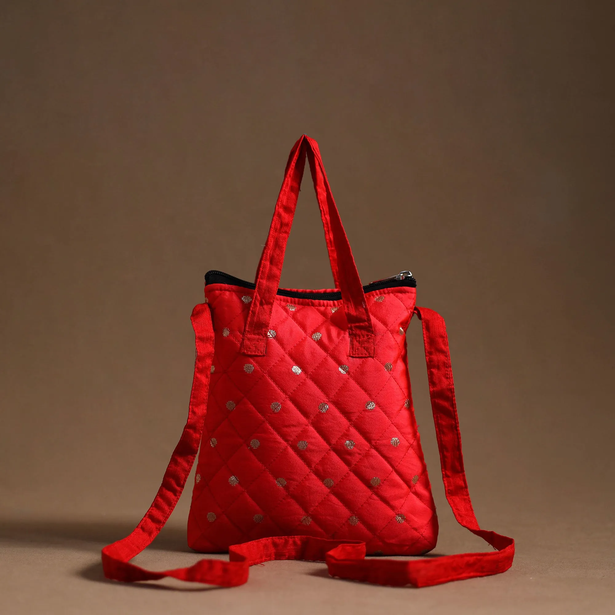 Red - Handcrafted Quilted Silk Sling Bag 14