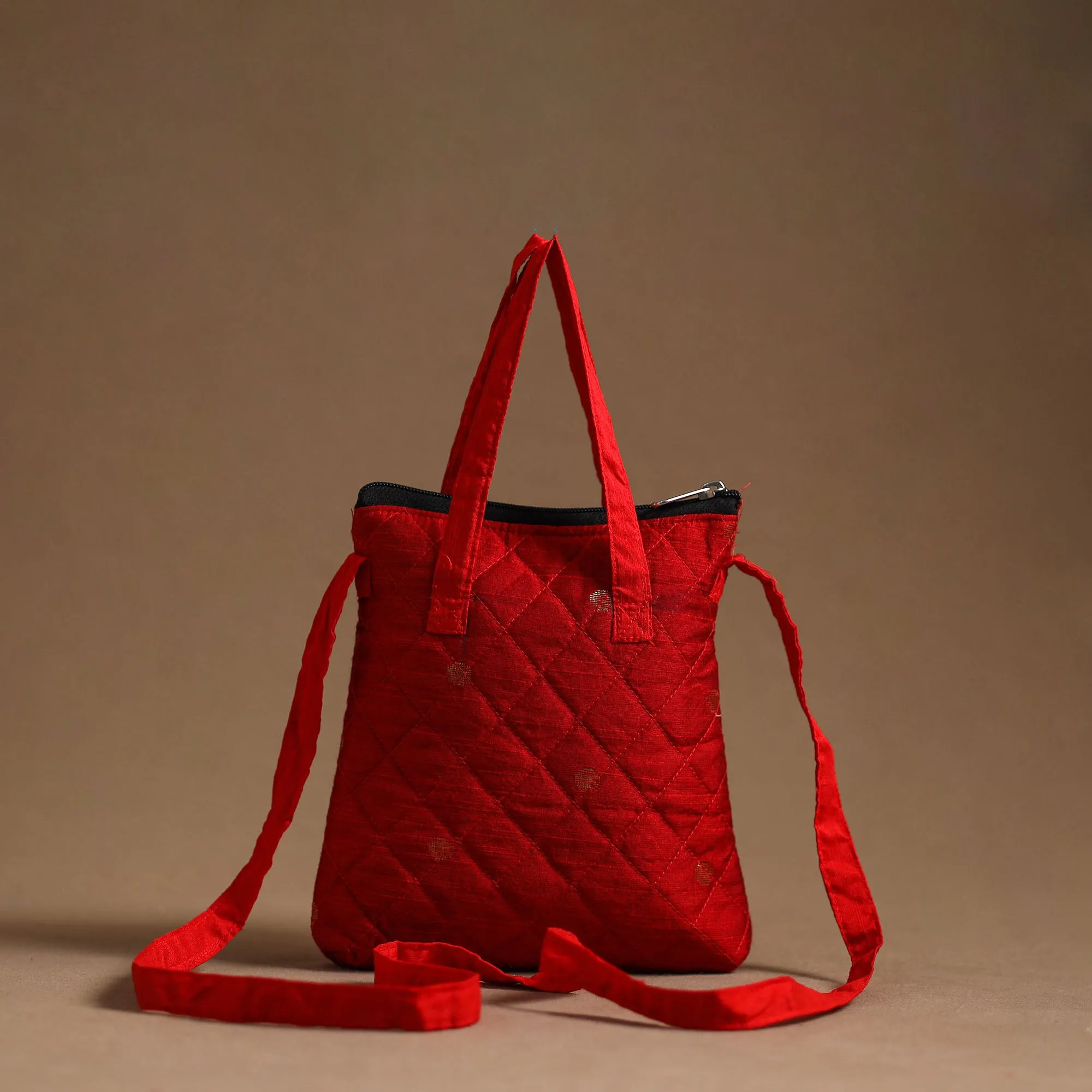 Red - Handcrafted Quilted Silk Sling Bag 33