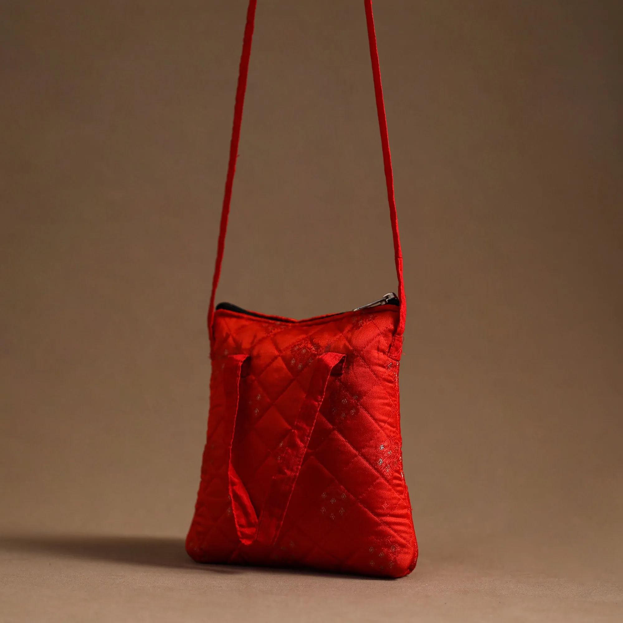 Red - Handcrafted Quilted Silk Sling Bag 34