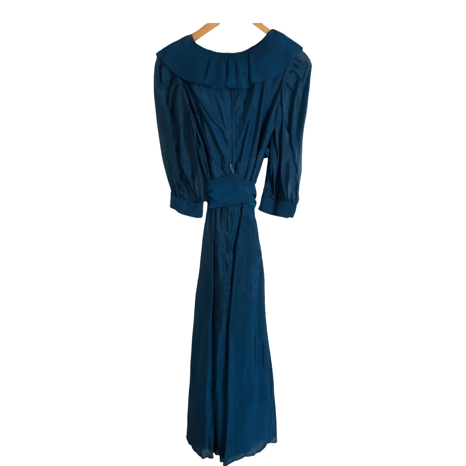 Regine London Vintage Long Sleeve Satin & Chiffon Evening Gown Maxi Dress Electric Blue UK Size 8