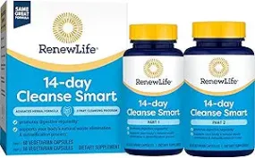 Renew Life Cleanse Smart Advanced Total Body Program, 2-Part Detox Cleanse Promotes Digestive Regularity and Supports Waste Elimination, Herbal Blend with Magnesium, Soy and gluten-free, 120 Count