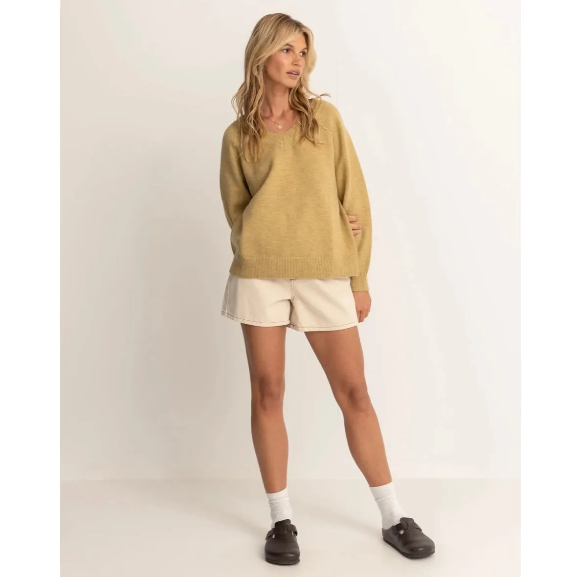 Rhythm | Moonstone Oversized V Neck Sweater | Moss