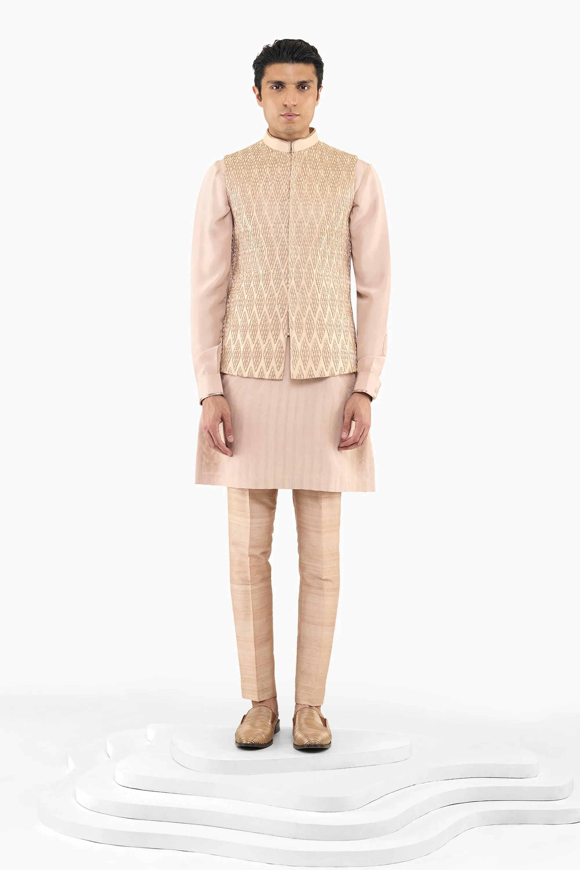 ROSE GOLD DIAMOND EMBELLISHED NEHRU JACKET