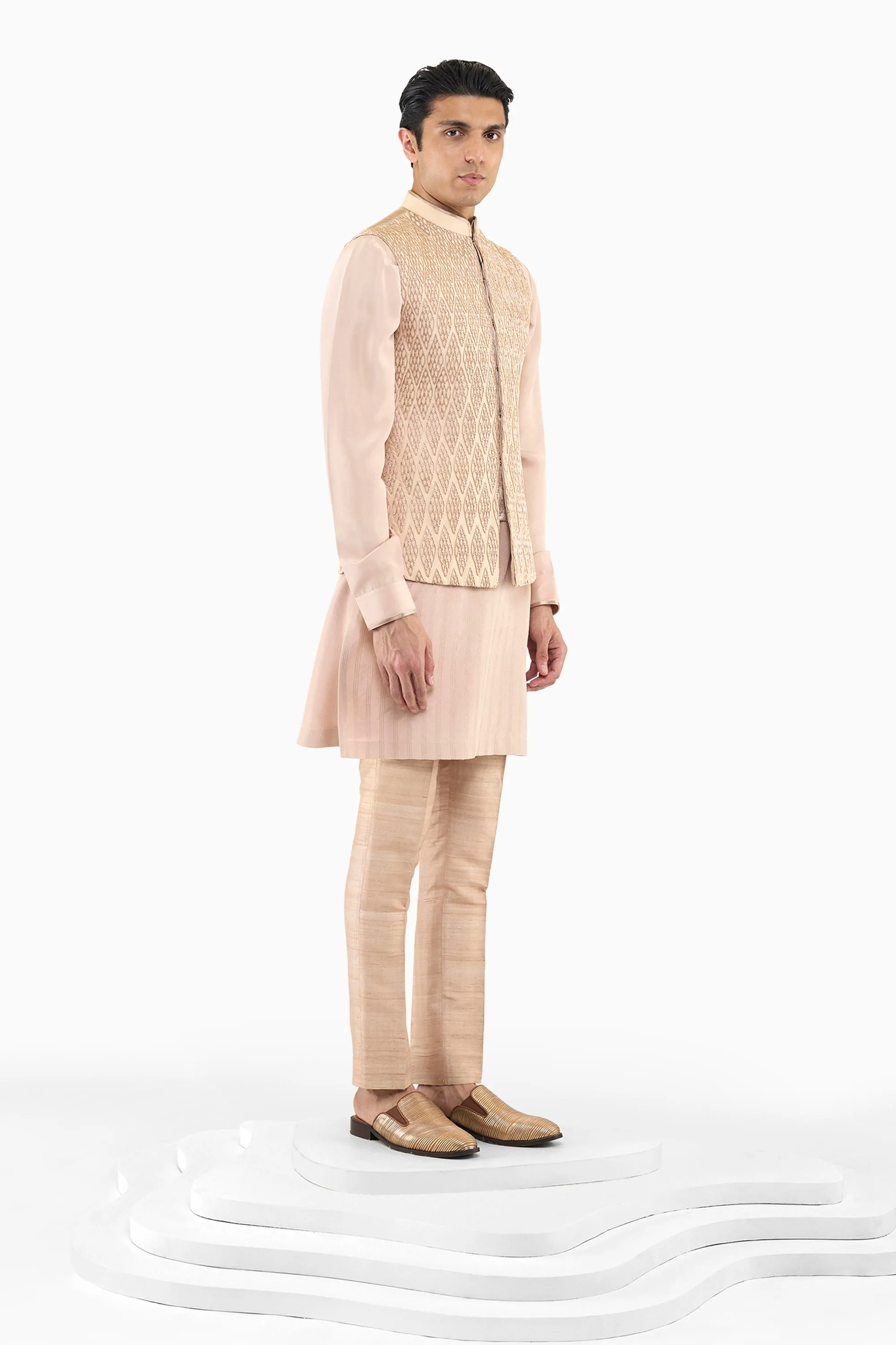 ROSE GOLD DIAMOND EMBELLISHED NEHRU JACKET