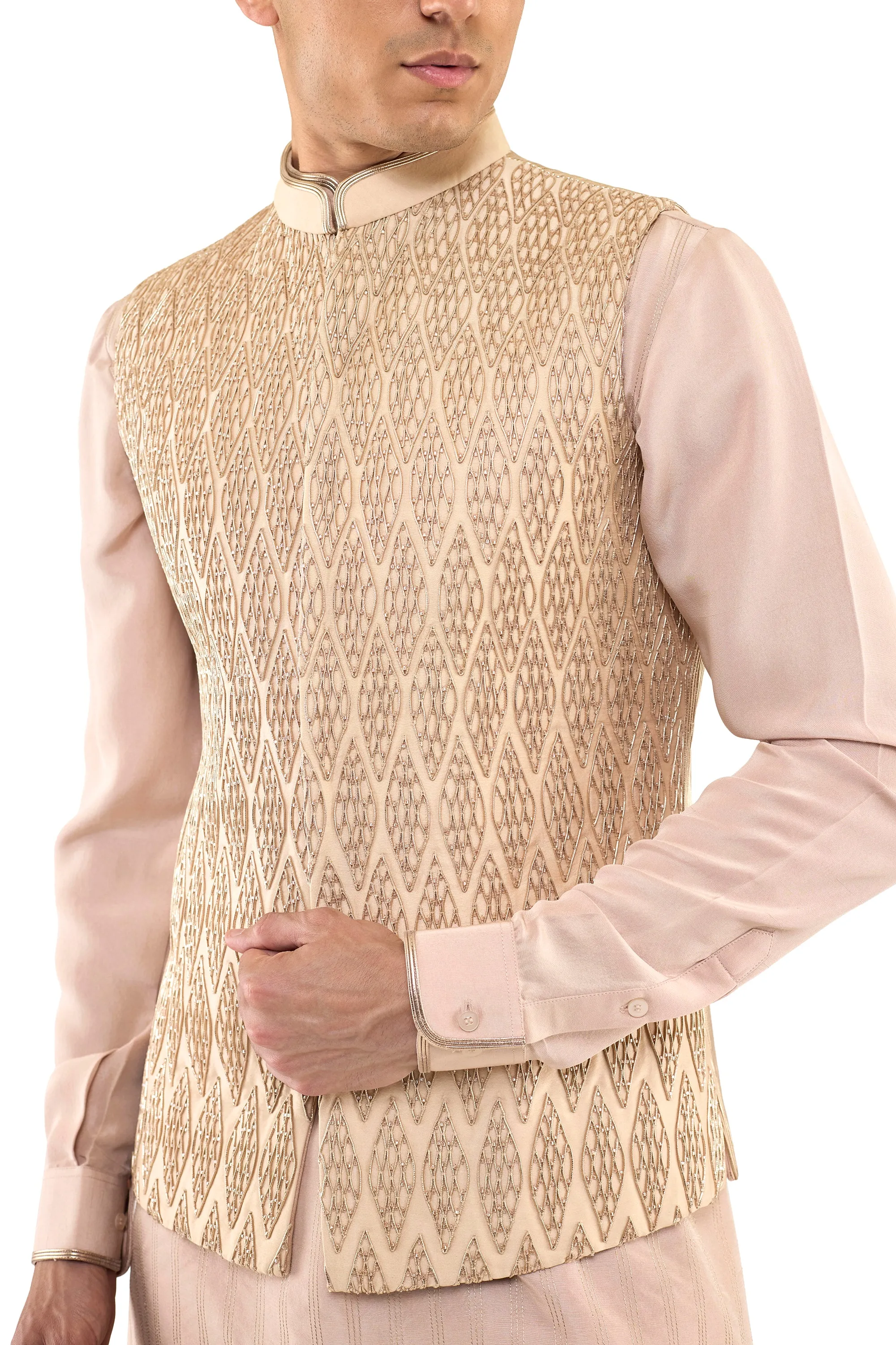 ROSE GOLD DIAMOND EMBELLISHED NEHRU JACKET