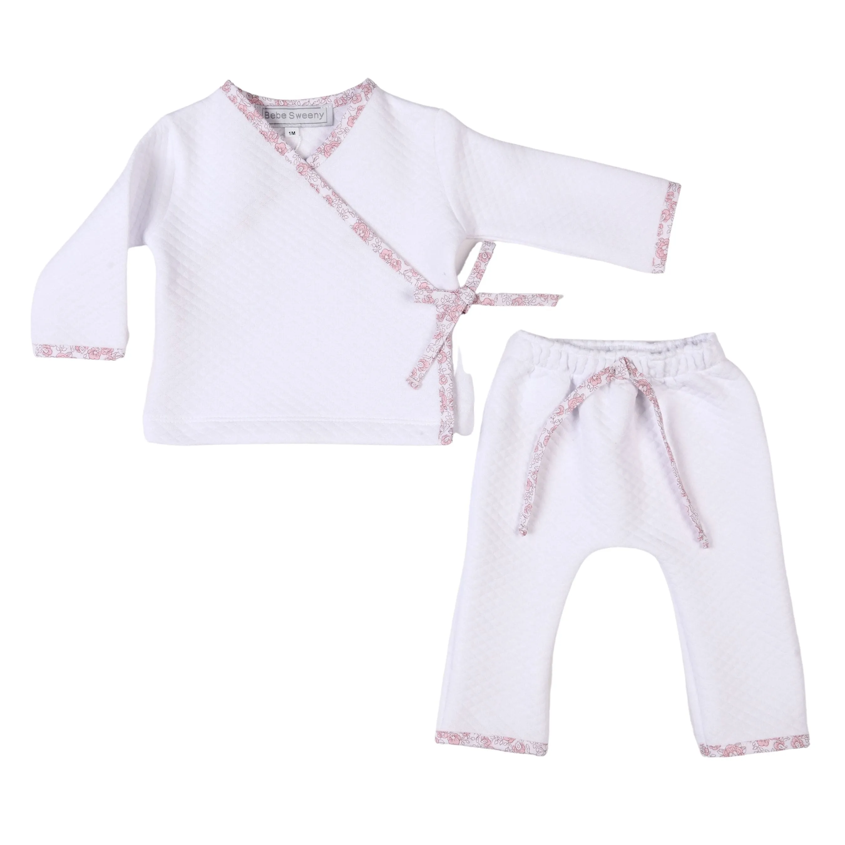 ROSE SWEET | Girls White Floral Quilted Cotton Trousers Set