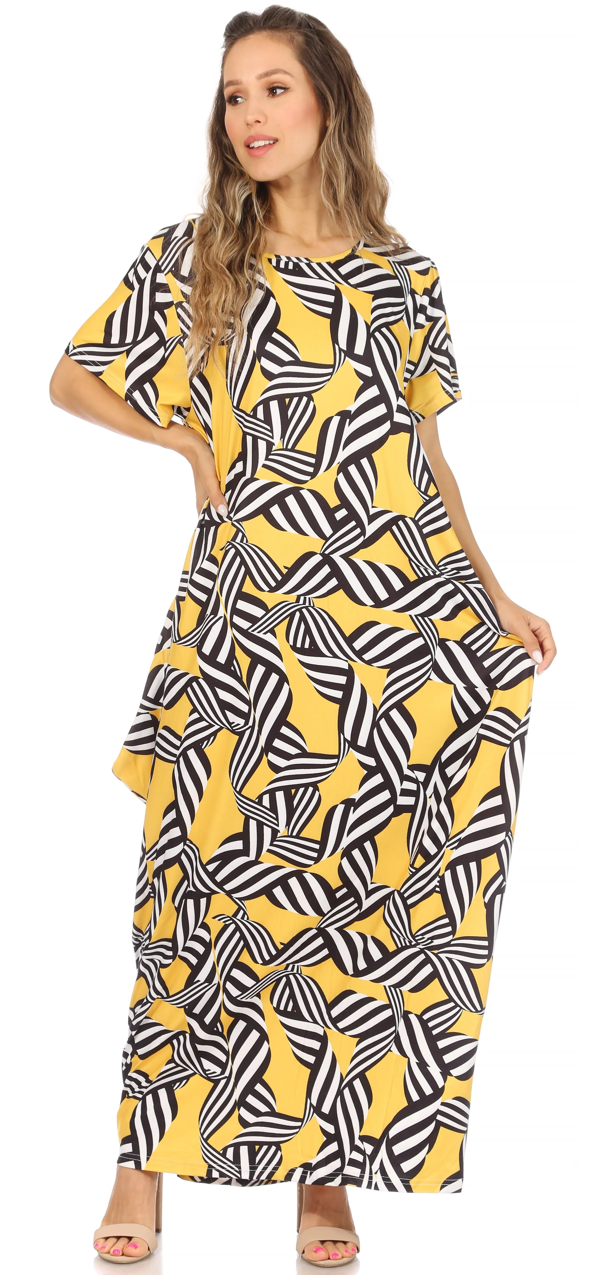 Sakkas Abeni Women's Short Sleeve Casual Print Long Maxi Cover-up Caftan Dress