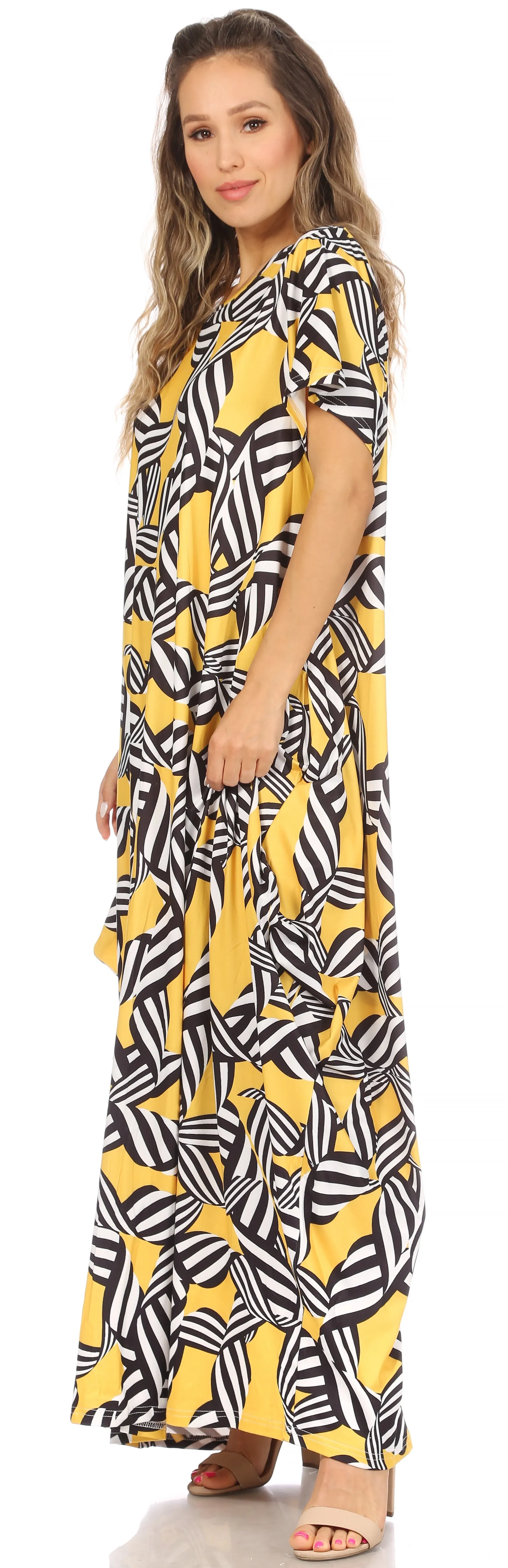 Sakkas Abeni Women's Short Sleeve Casual Print Long Maxi Cover-up Caftan Dress