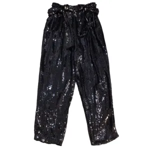 Sally LaPointe Black Sequined Belted Pants / Trousers