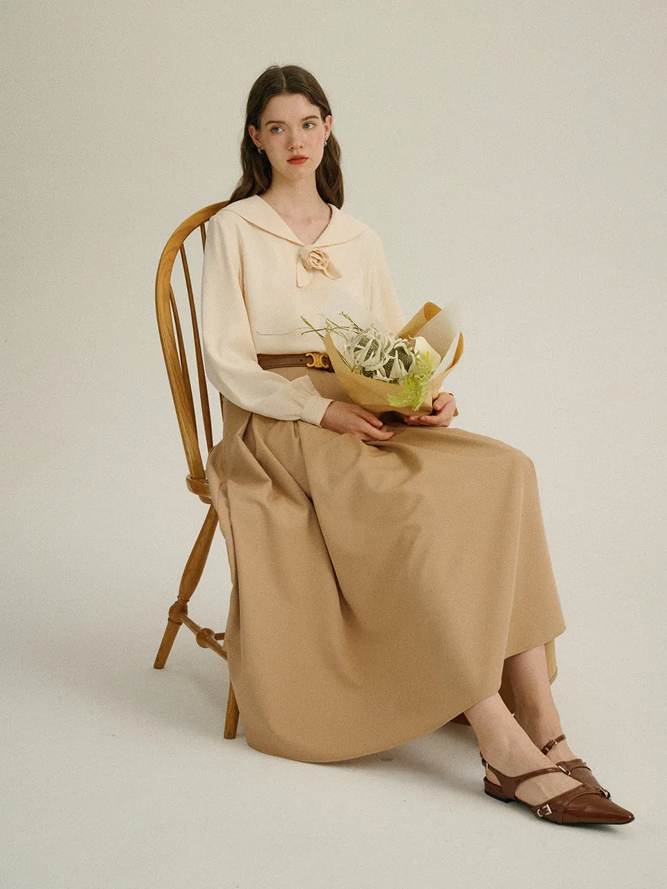 Sand Pleated Long Skirt