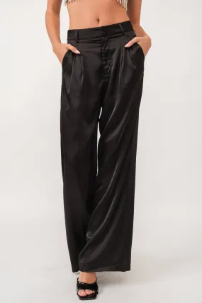 Satin Wide Pants - Black