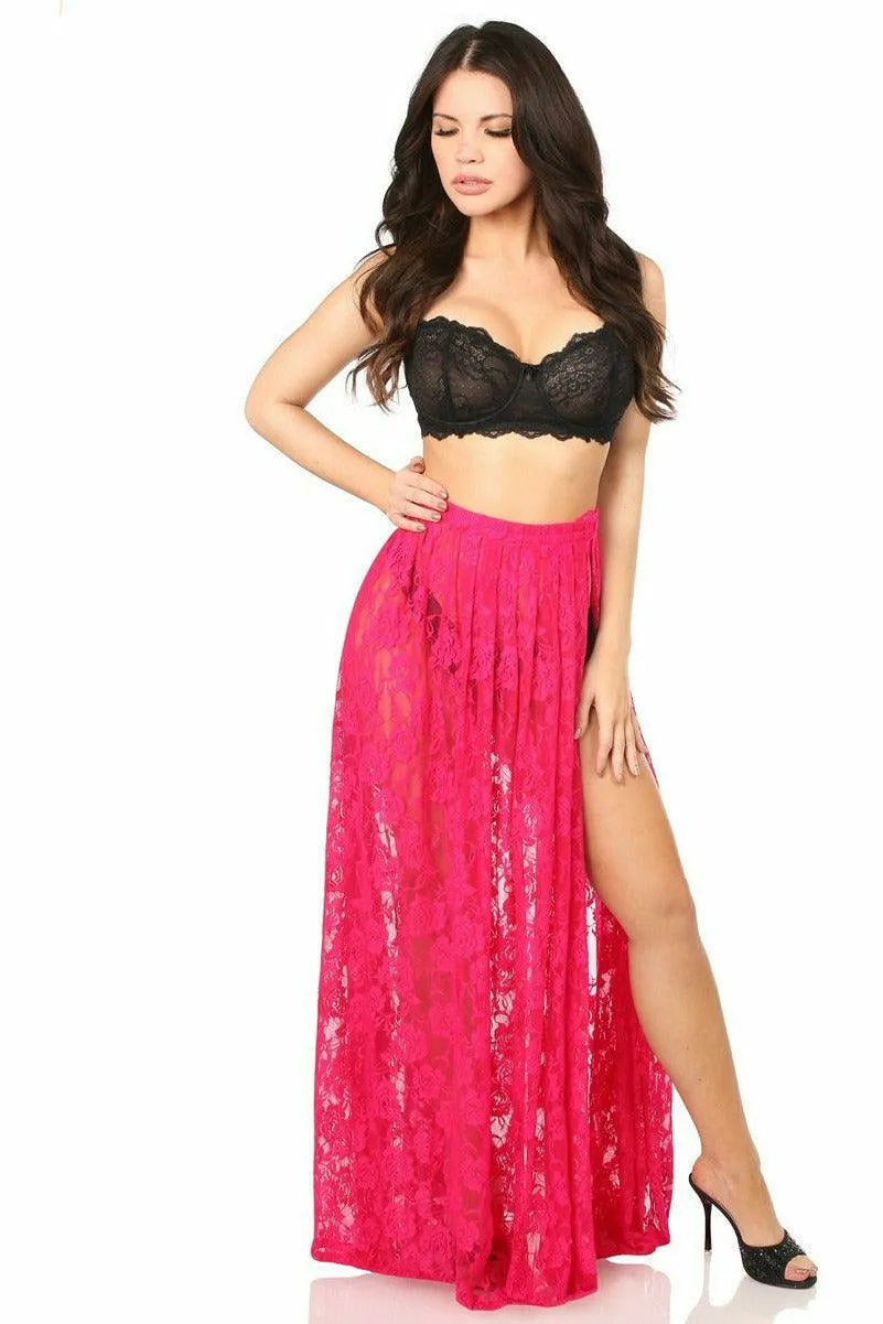 Sheer Fuchsia Lace Skirt