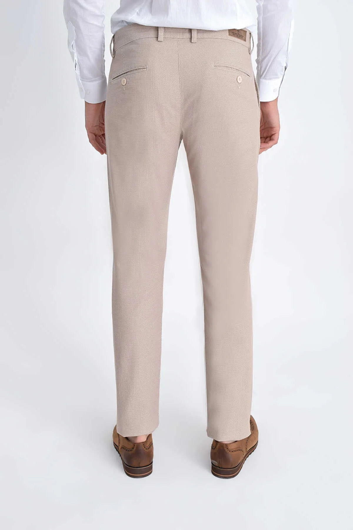 Slim Fit Beige Side Pocket Low Waist Cotton Casual Pants