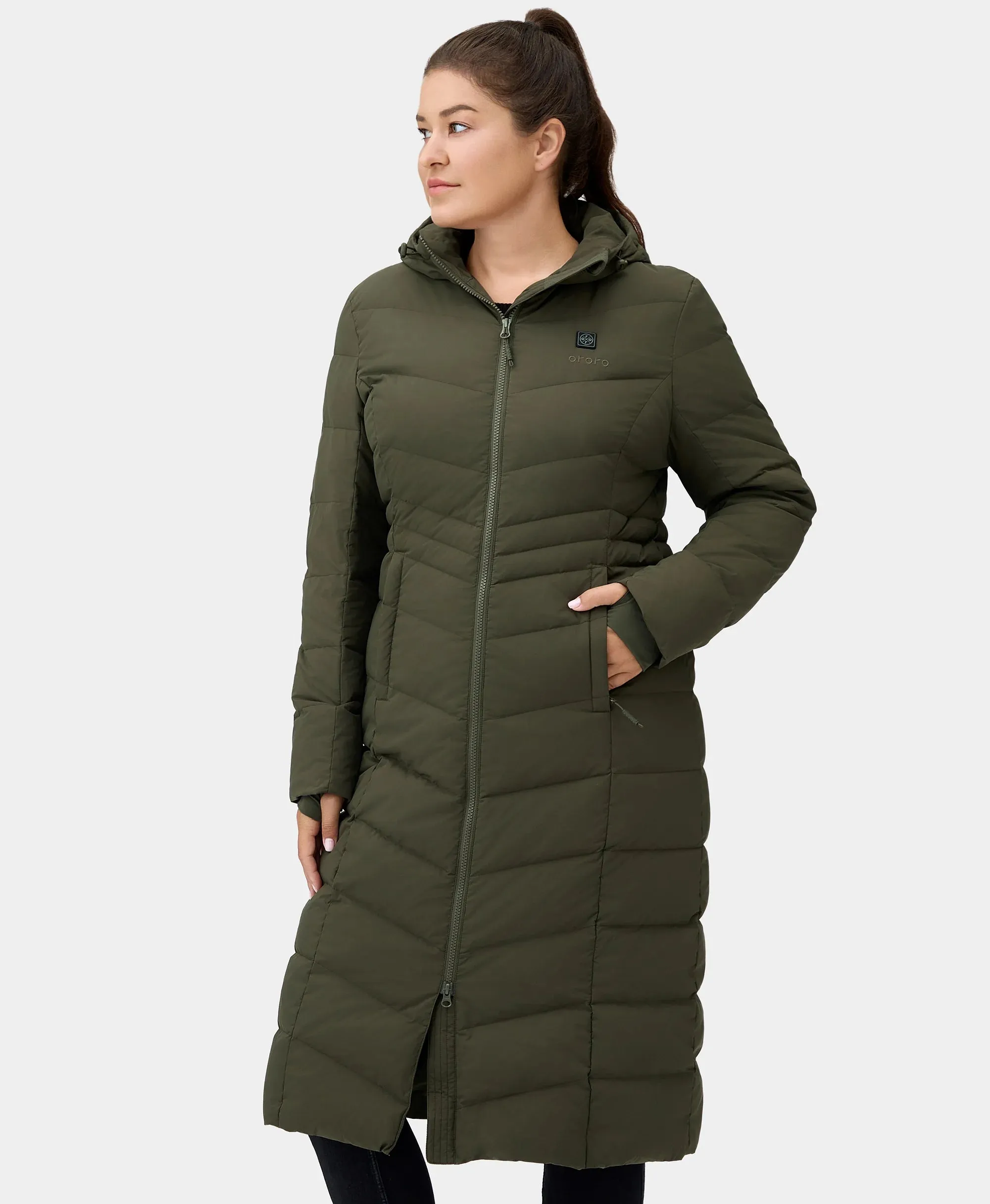 SOHO Women's Heated Down Parka Jacket - Green