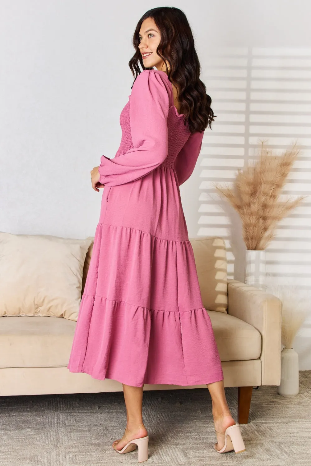 Square Neck Maxi Dress - Pink