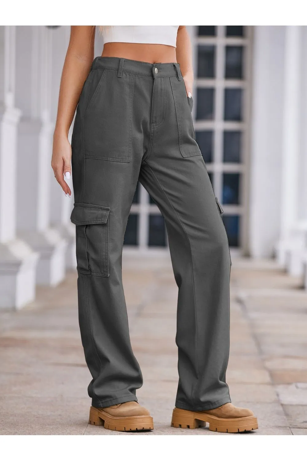 Straight Denim Cargo Pants