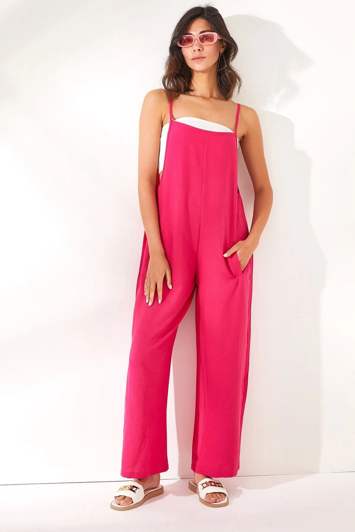 Strapless Loose Flowy Jumpsuit with Pockets, Summer Boho Casual Jumpsuit, Trendy Resort Wear, Solid Patterned