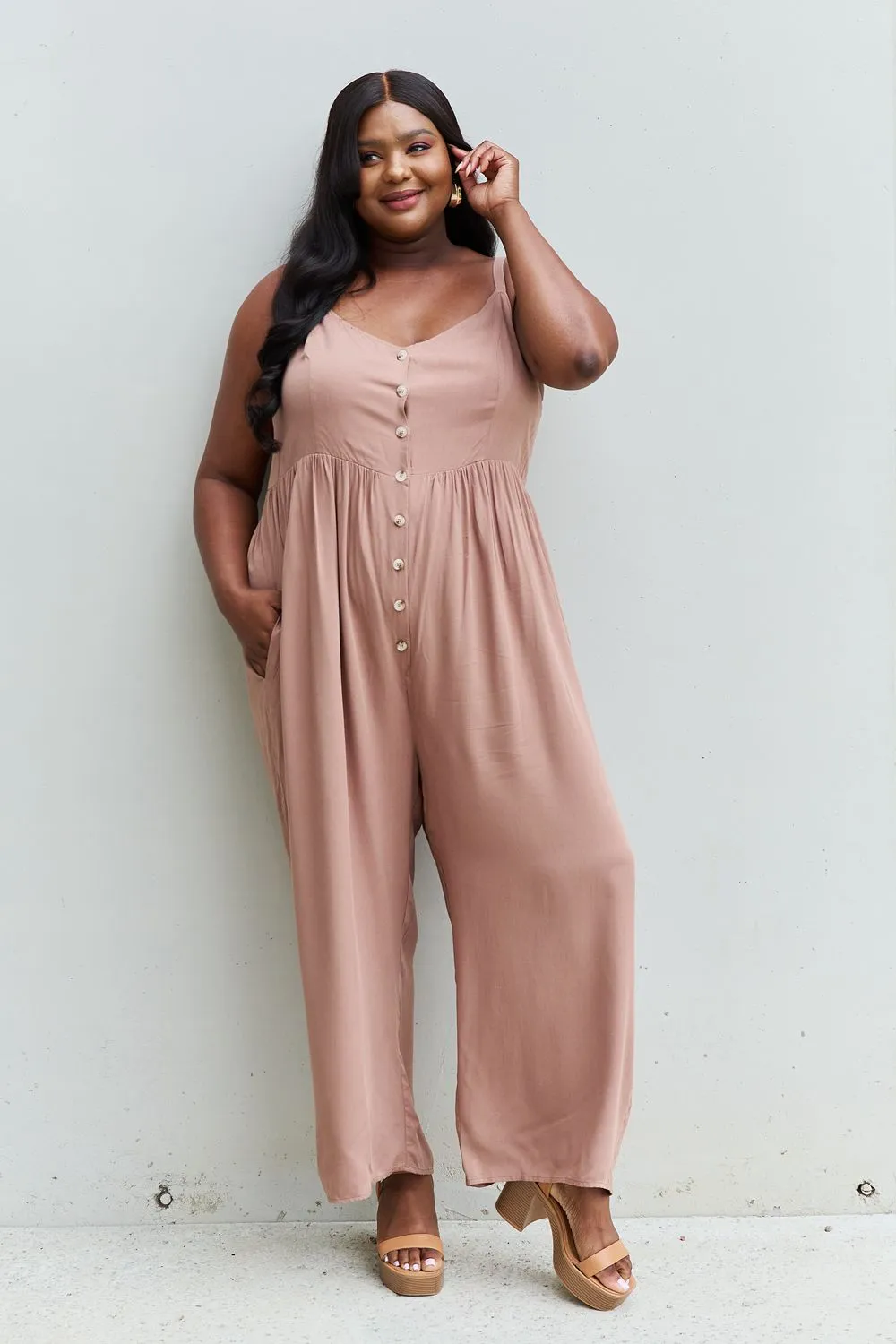 Strawberry Mocha Button Down Jumpsuit