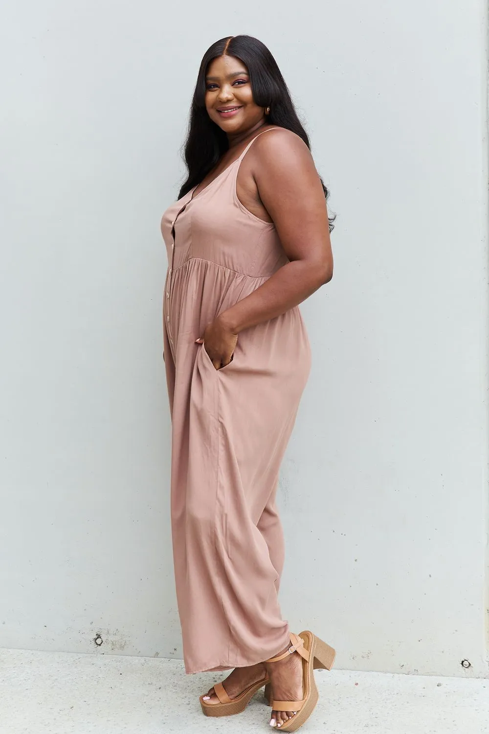 Strawberry Mocha Button Down Jumpsuit