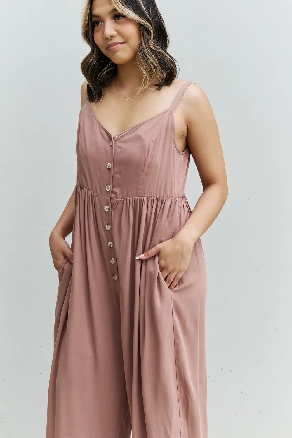 Strawberry Mocha Button Down Jumpsuit