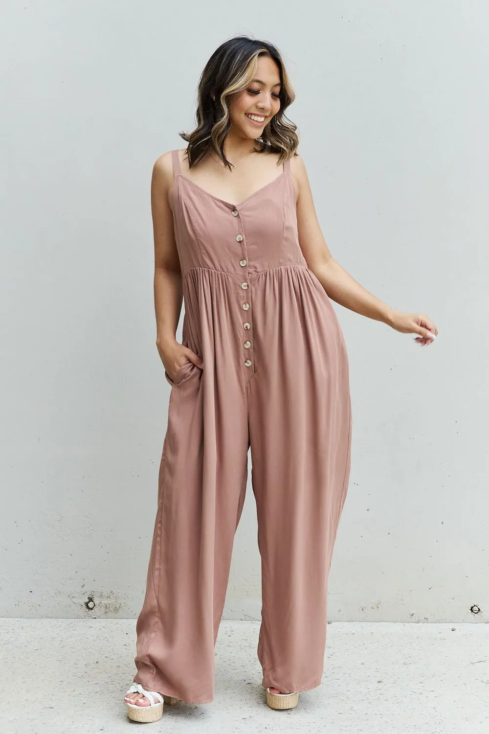 Strawberry Mocha Button Down Jumpsuit