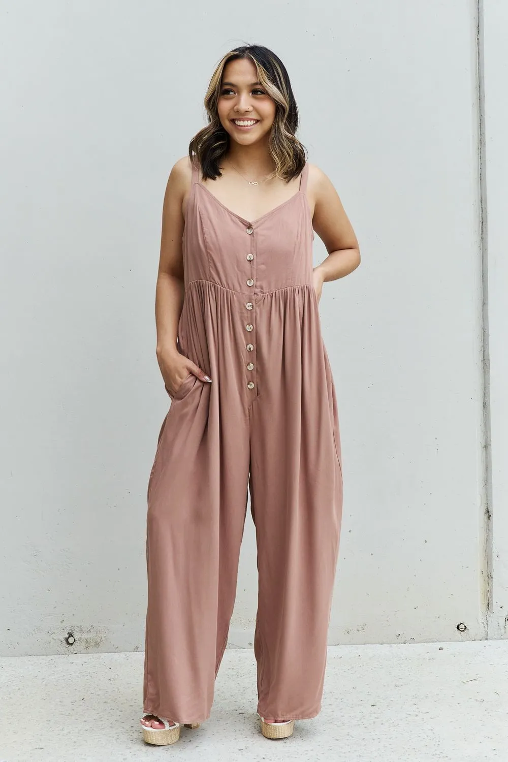 Strawberry Mocha Button Down Jumpsuit