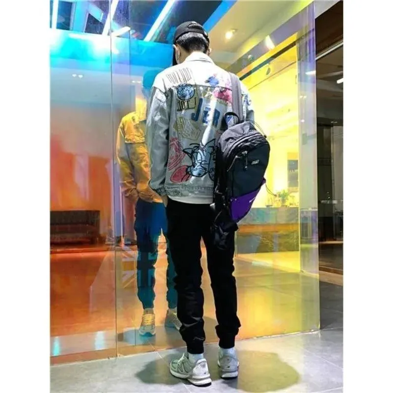 Streetwear Cartoon Graphic Print Denim Jacket