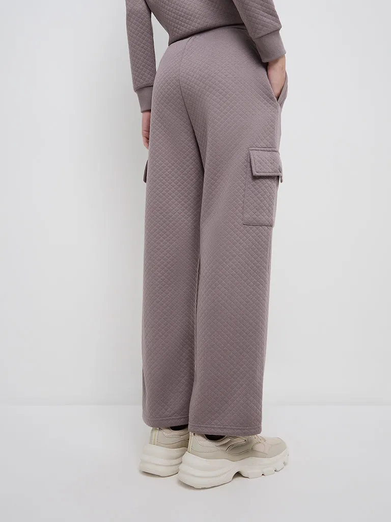 Studiofit Mauve Quilt Textured High-Rise Track Pants