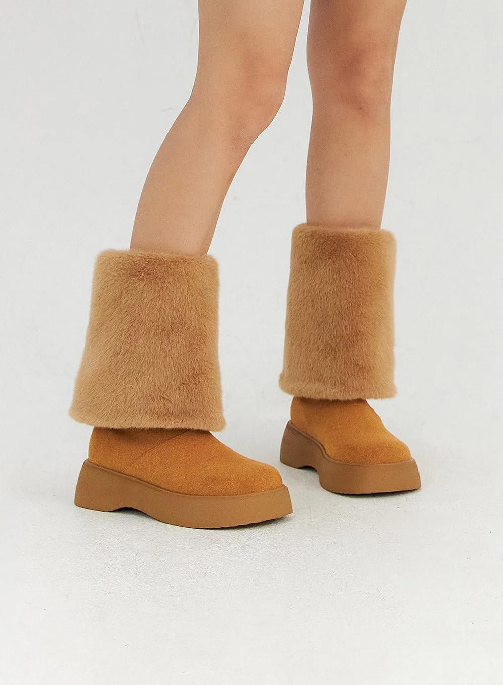 Suede Faux Fur Midi Boots CN315