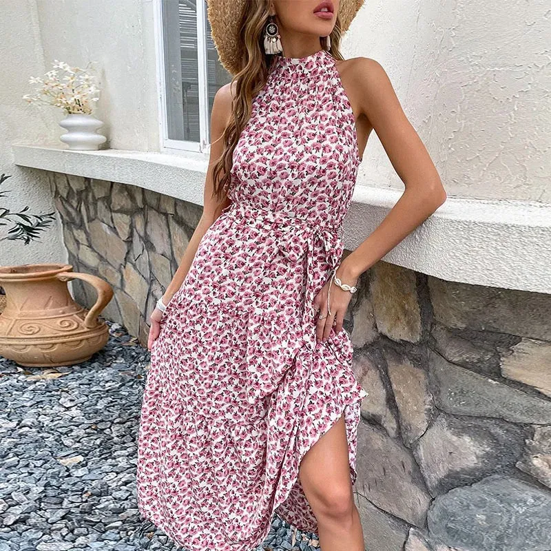 SUMMER FLORAL SMOCK LOOSE RUFFLE DRESS WITH BELT