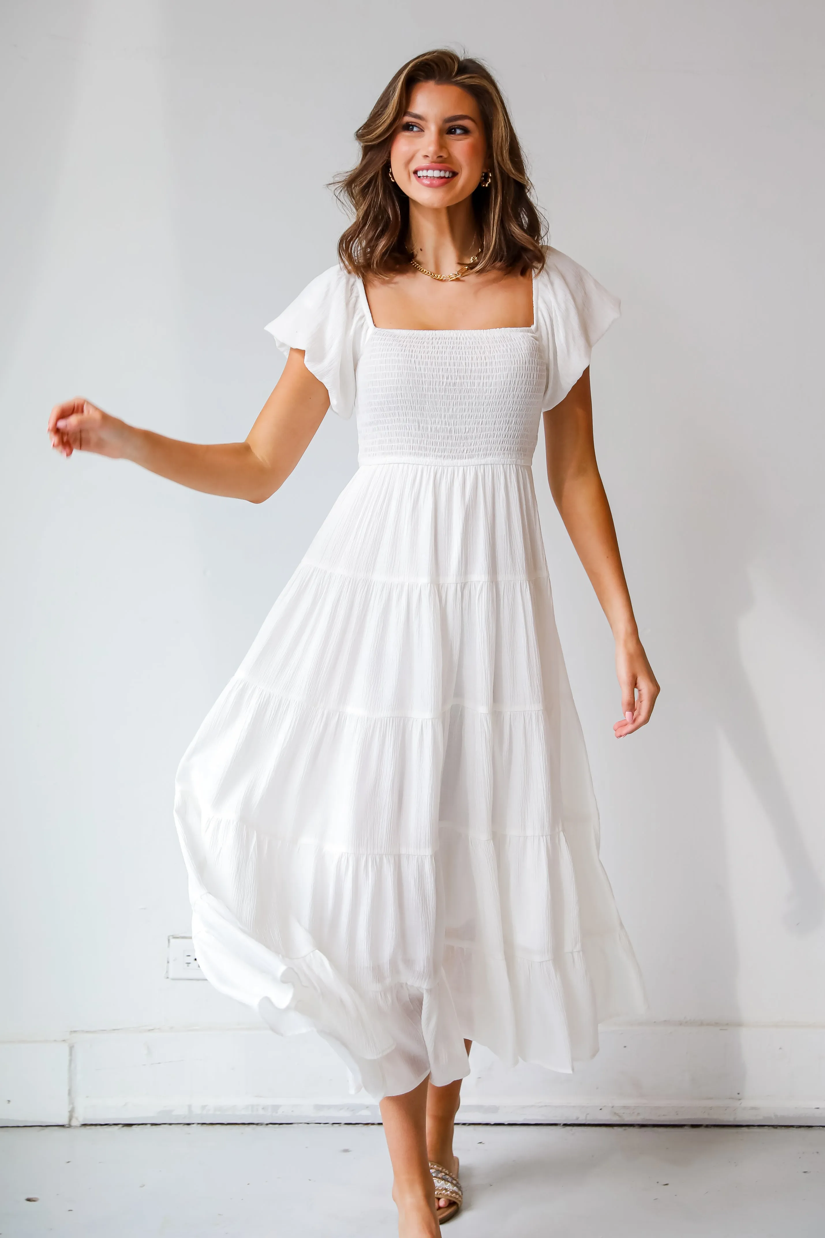 Sunny Persuasion White Tiered Maxi Dress