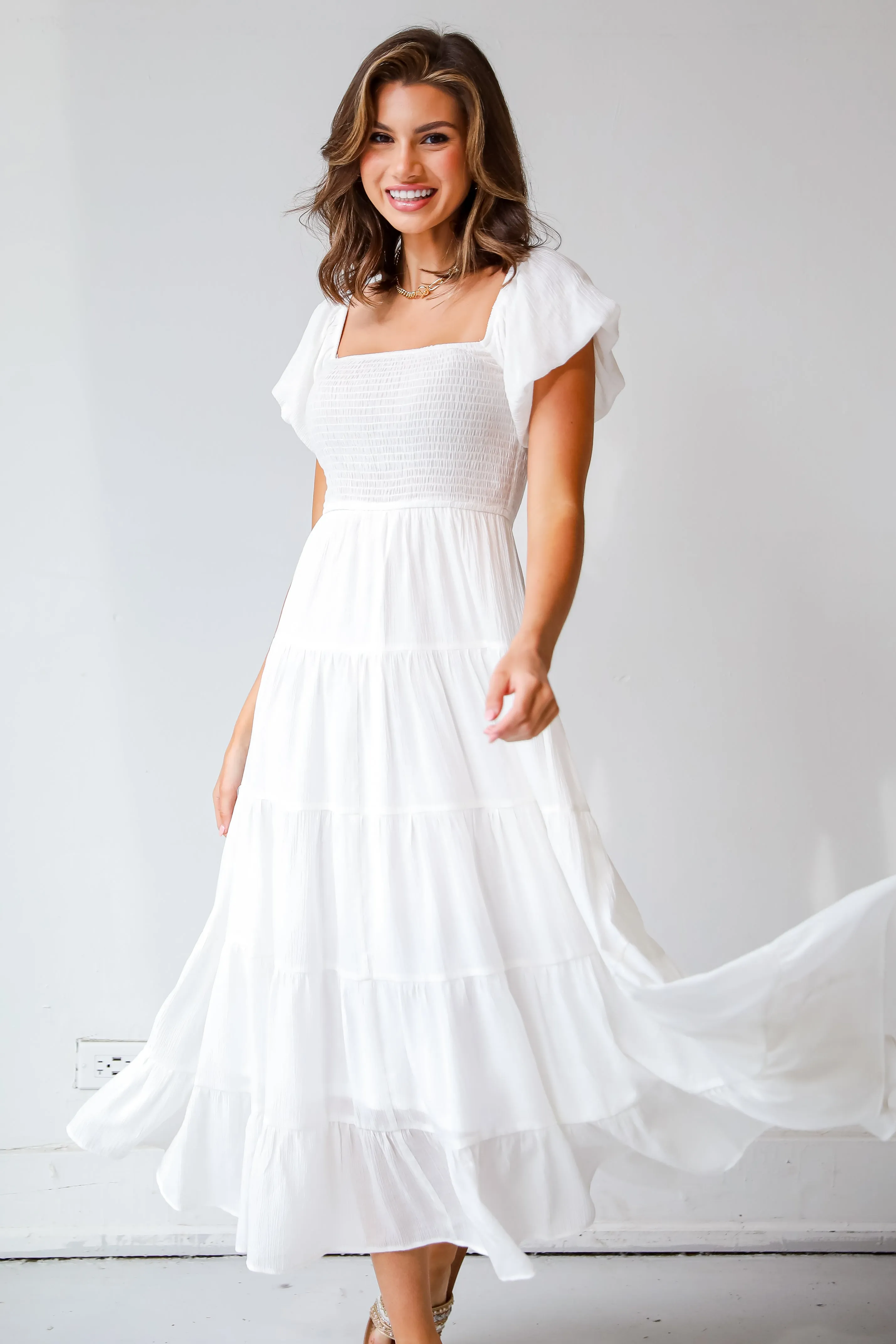 Sunny Persuasion White Tiered Maxi Dress