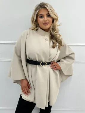 Talia Curve Cream Leather Belted Cape