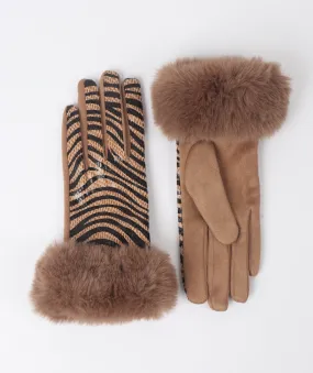 Tan Black Zebra Print Gloves