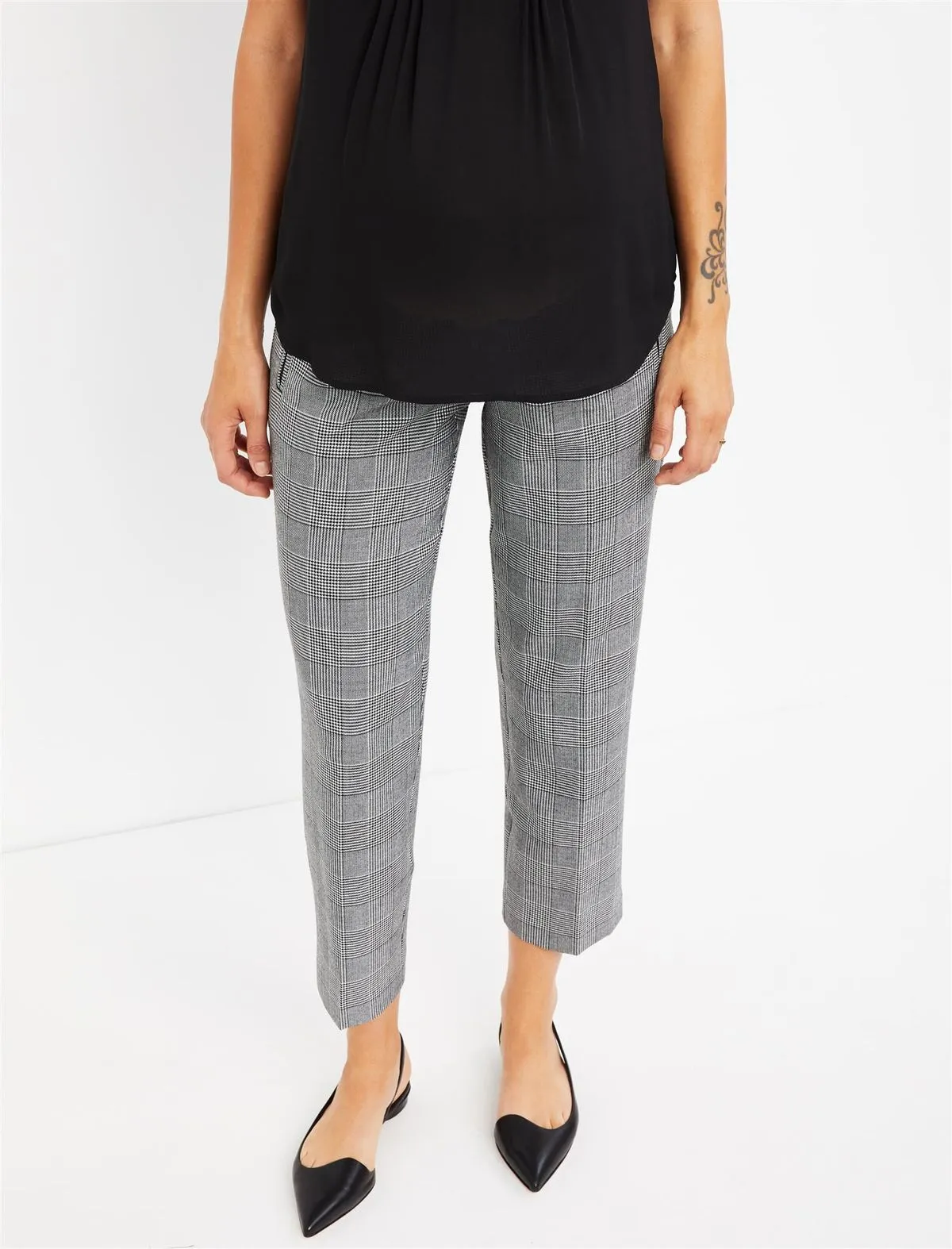 The Curie Secret Fit Belly Twill Slim Ankle Maternity Pant in Plaid