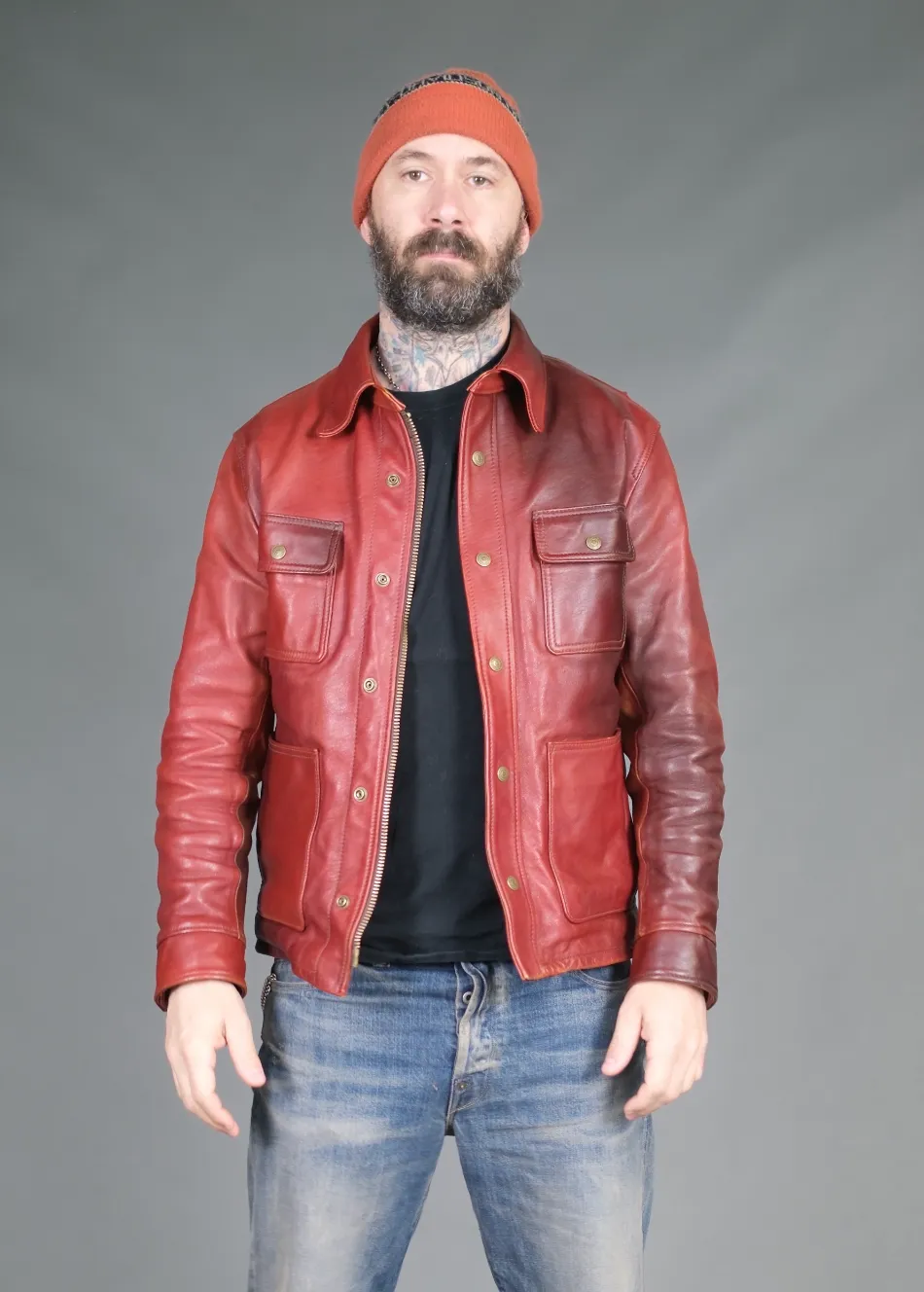 The Shop Vancouver Hand Dyed Chore Jacket- Camel / Red