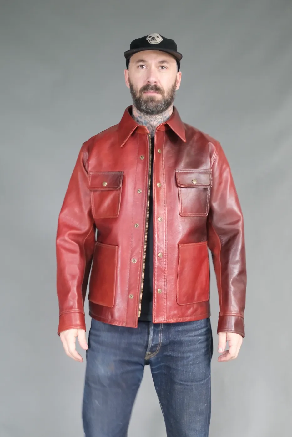 The Shop Vancouver Hand Dyed Chore Jacket- Camel / Red