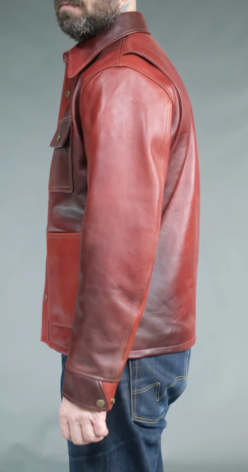 The Shop Vancouver Hand Dyed Chore Jacket- Camel / Red