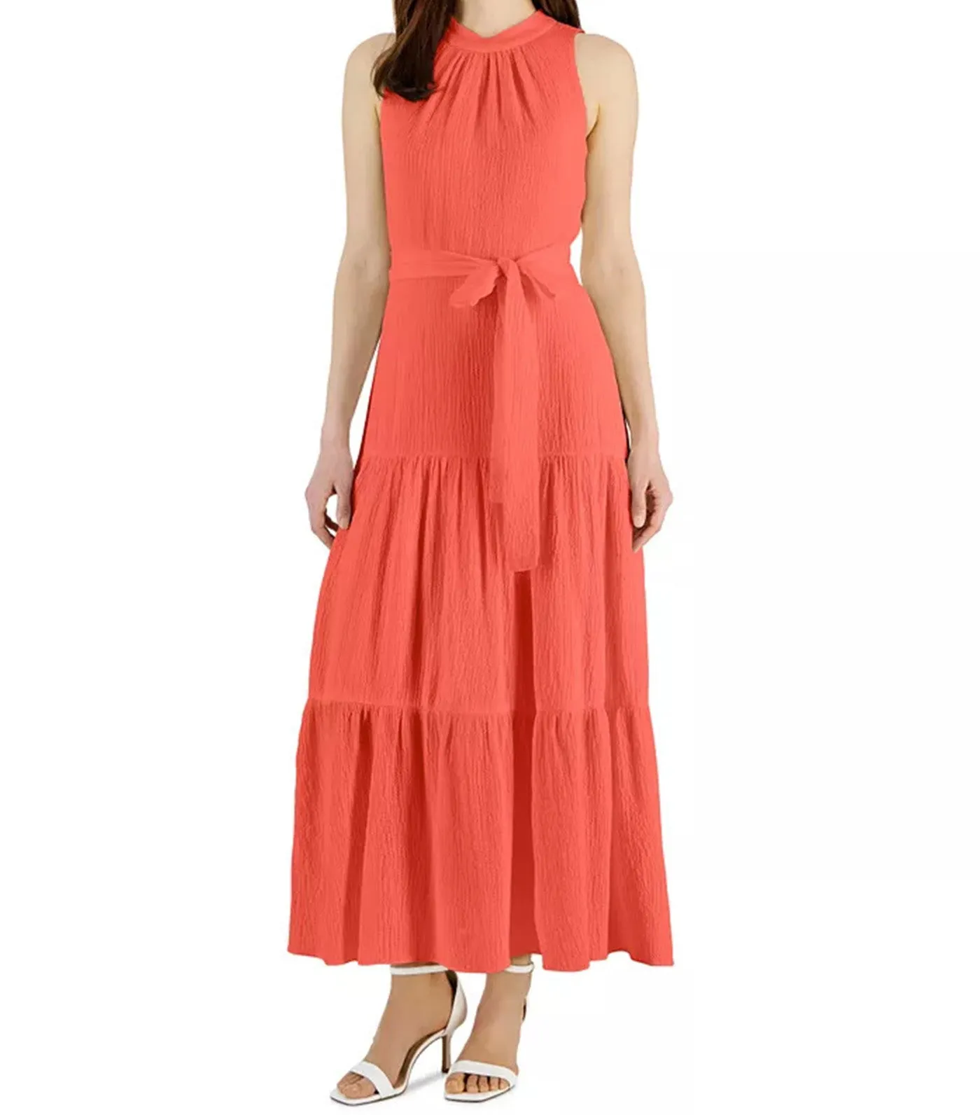 Tie-Neck Tiered Sleeveless Maxi Dress Red Pear