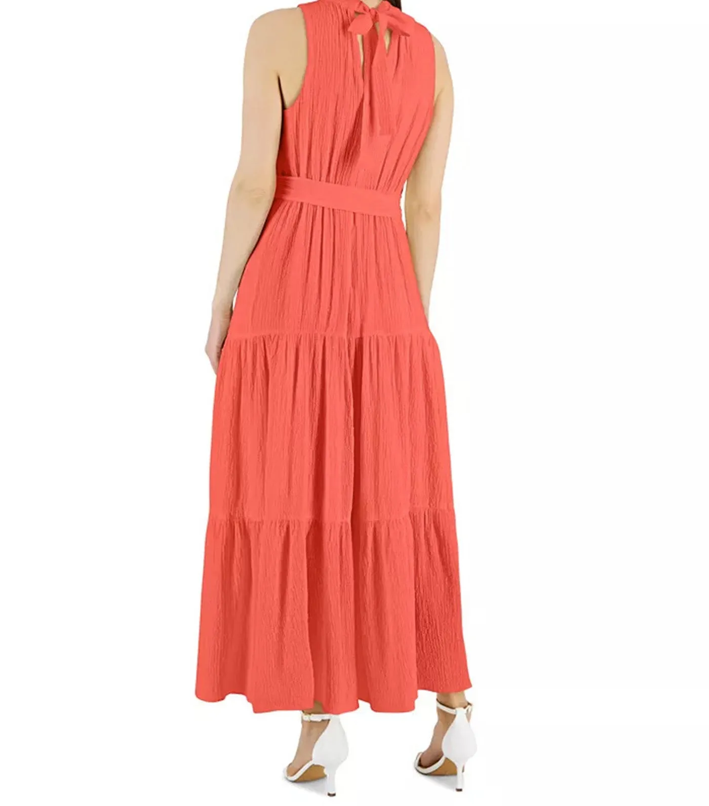 Tie-Neck Tiered Sleeveless Maxi Dress Red Pear