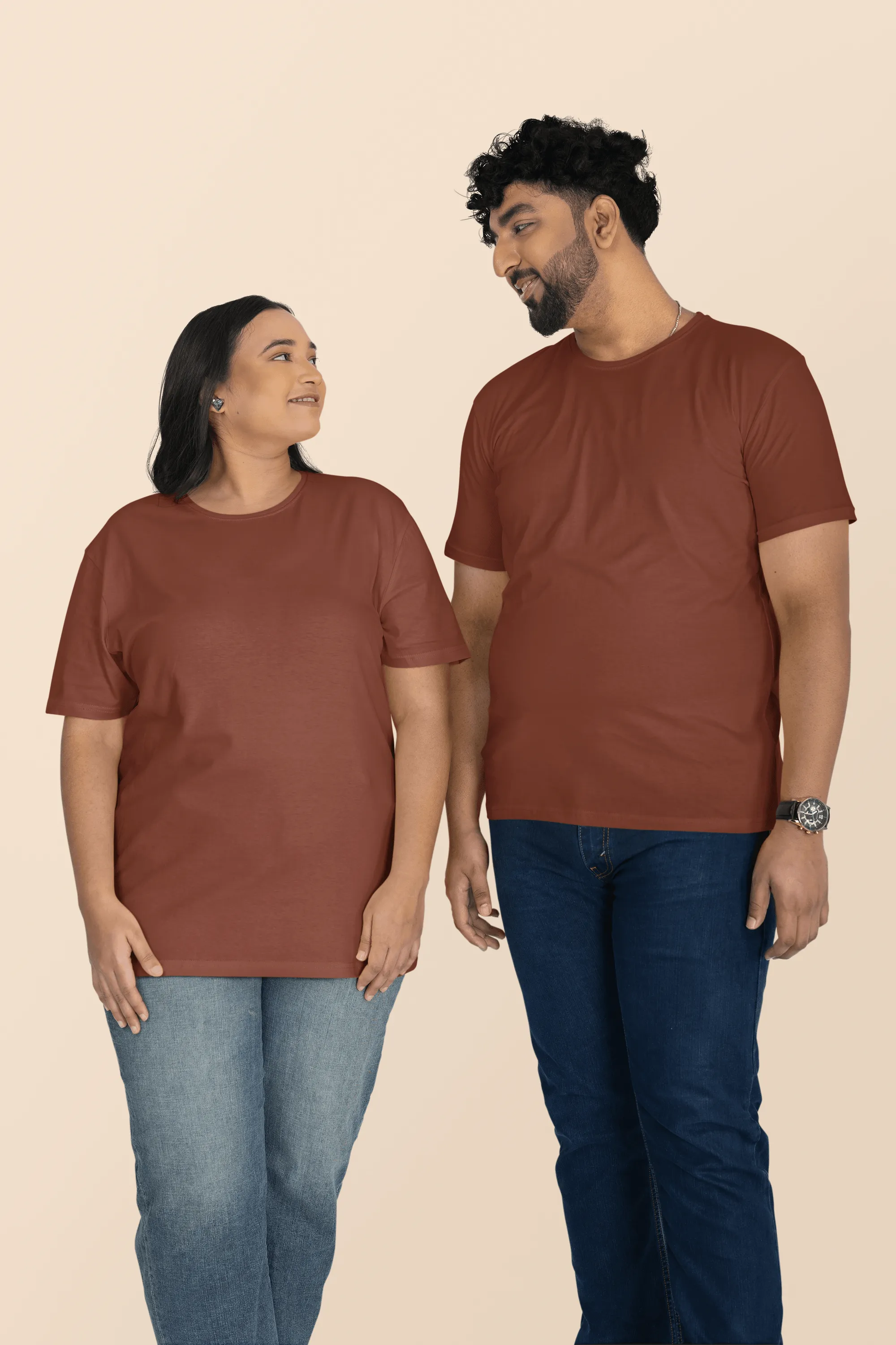 Unisex Plus Size T-Shirt - Ultra-Soft Cotton, Bio-Washed (Brick Red)