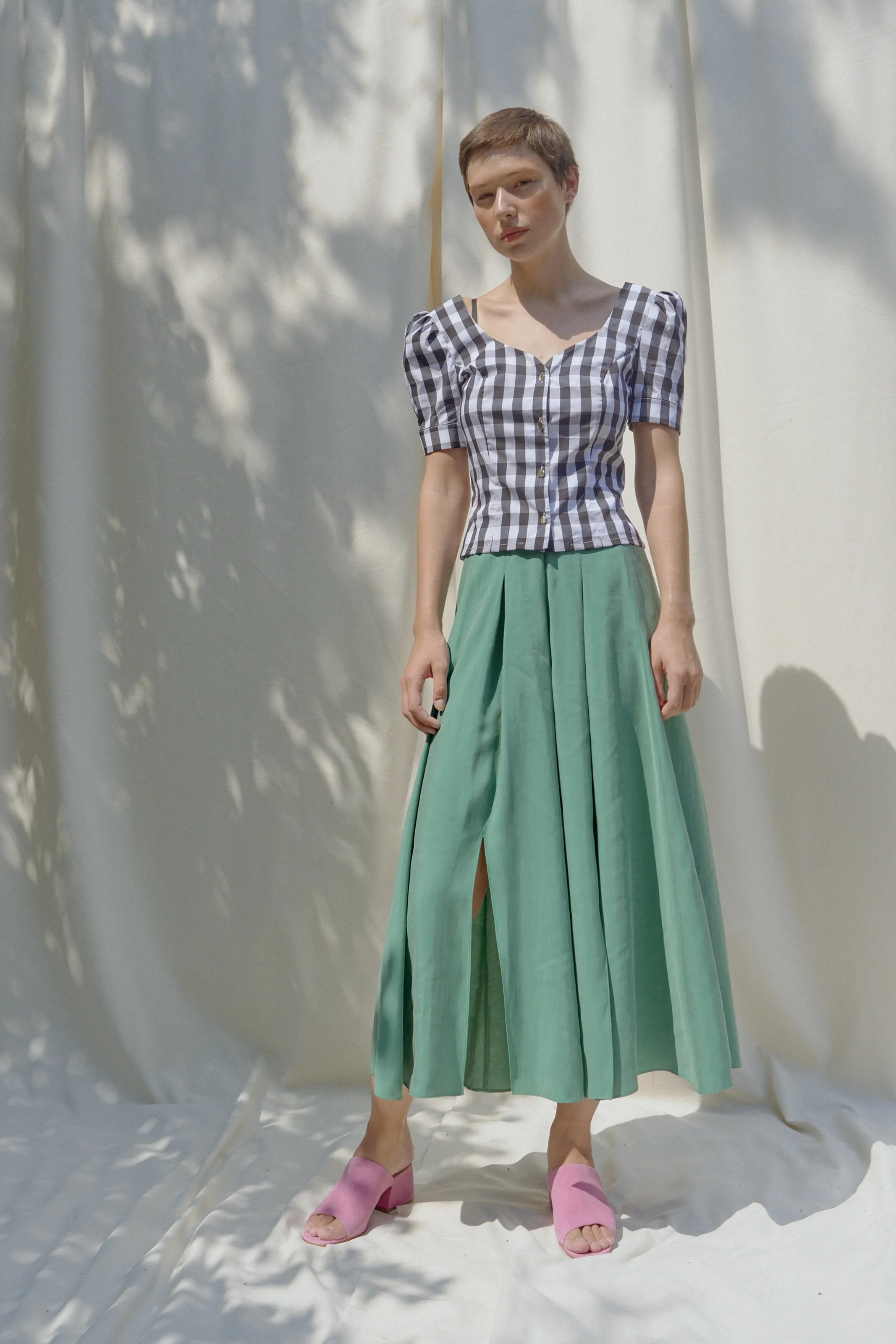 Vac Lucky Green Multi Slits Midi Skirt