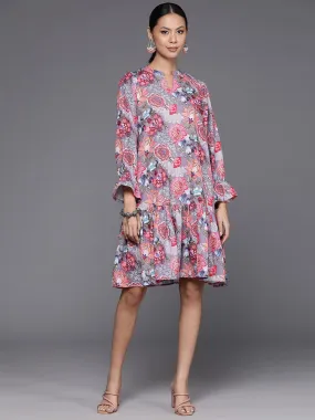 Varanga Women Mauve Floral Printed Tiered Dress